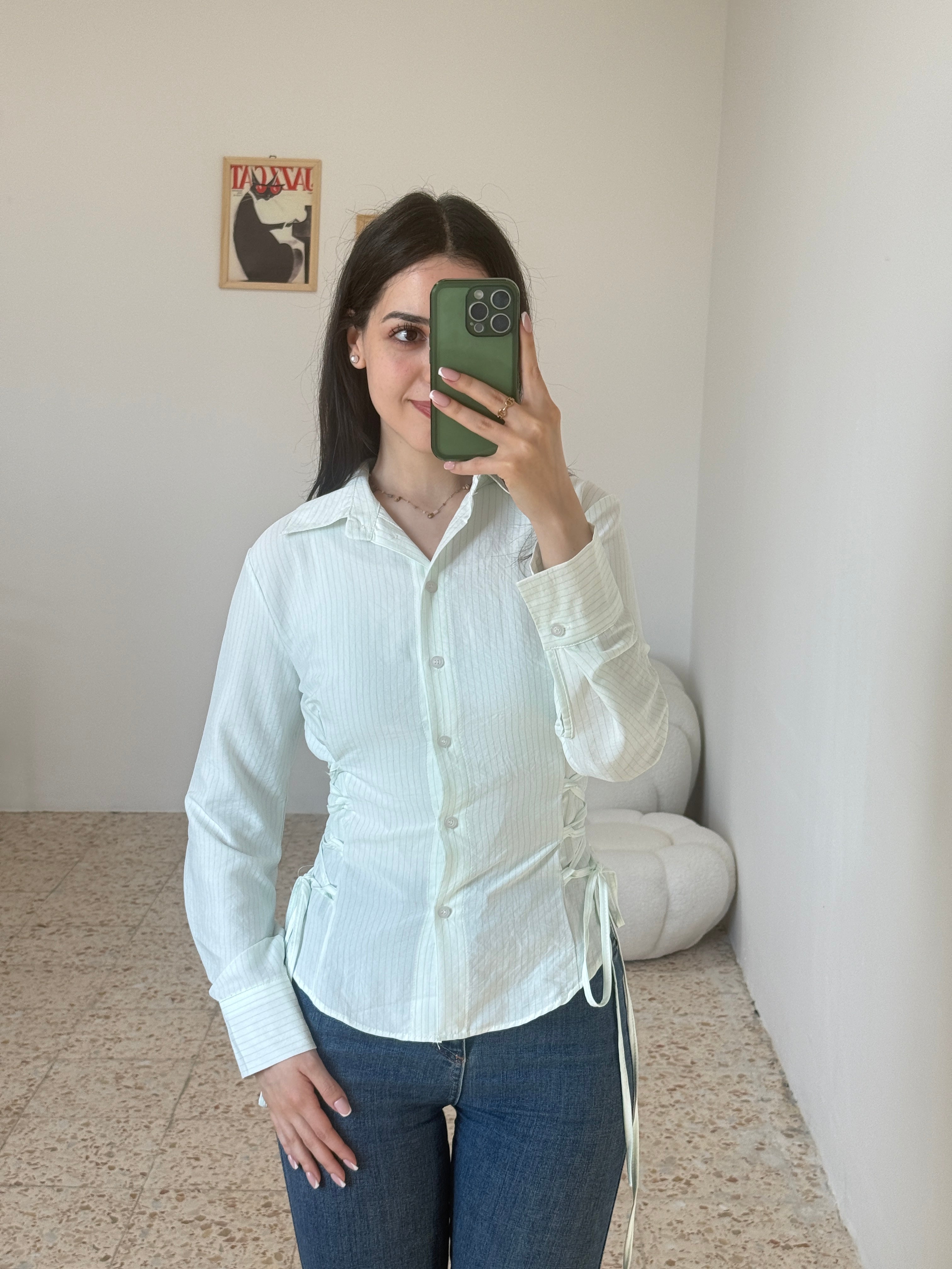 Mint Lace-Up Waist  Shirt