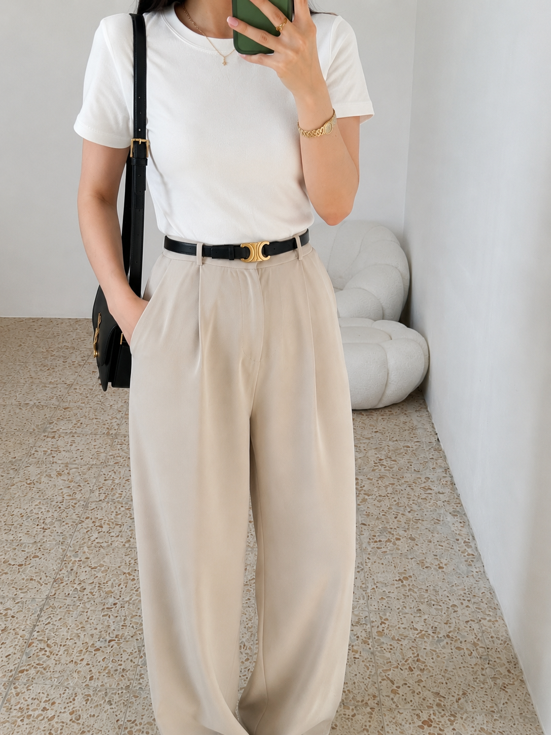 Beige Wide-leg Pants