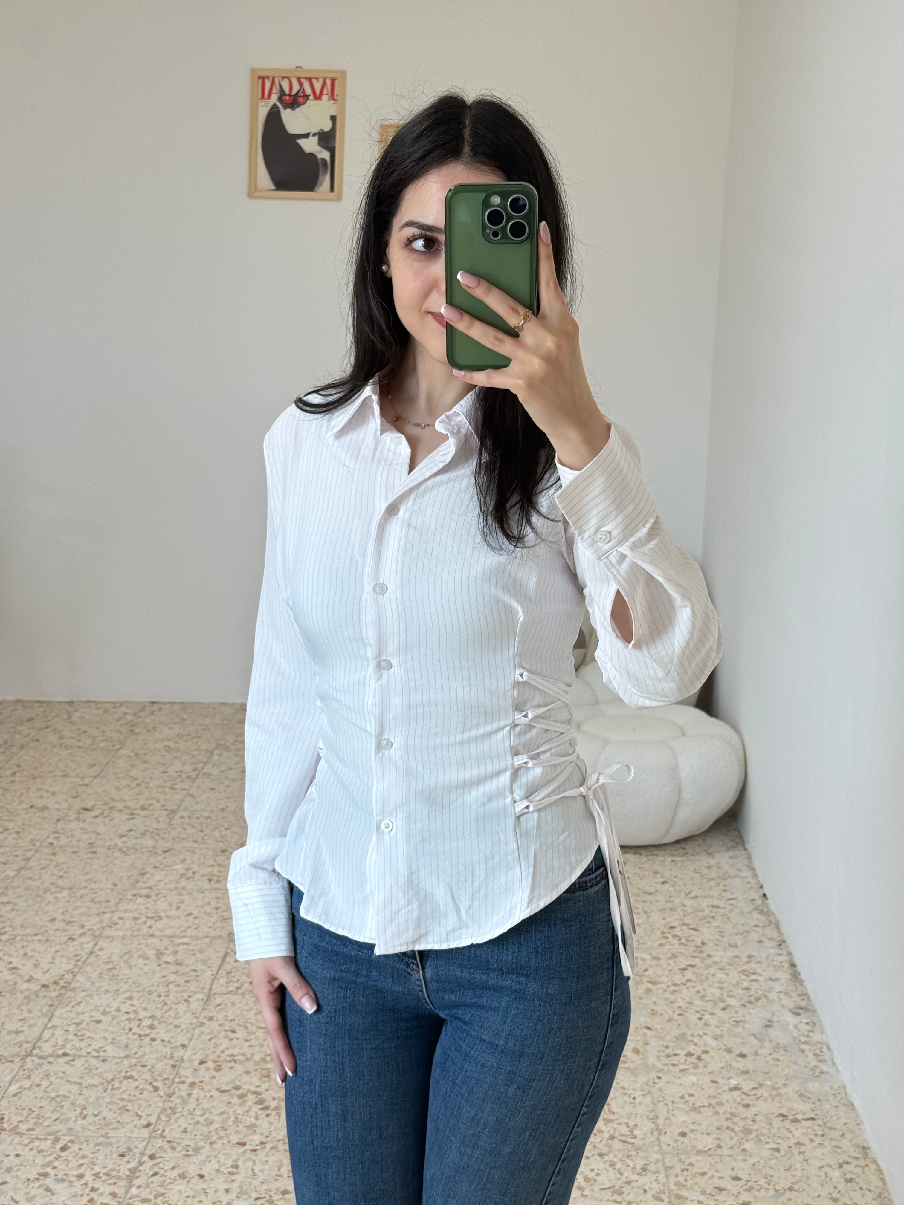 Pink Lace-Up Waist Shirt