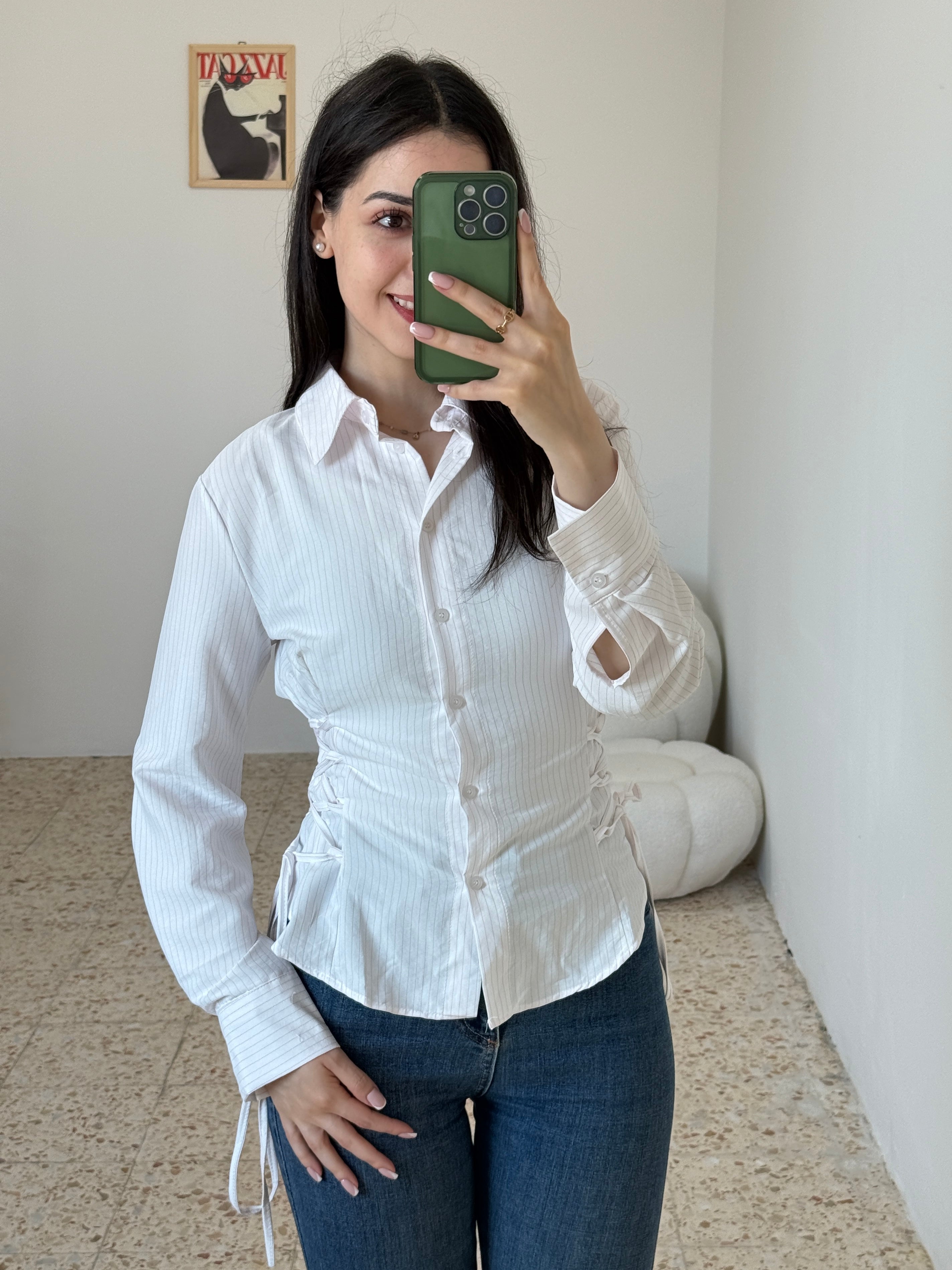 Pink Lace-Up Waist Shirt